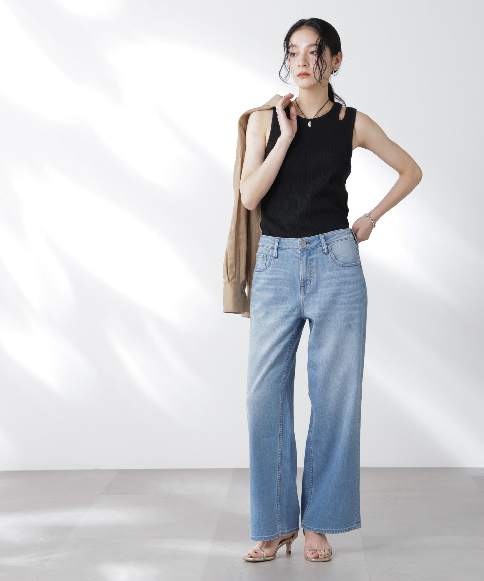 nano･universe「Healthy DENIM/別注 Pink Pepper Midrise ワイドデニム」|チノ|