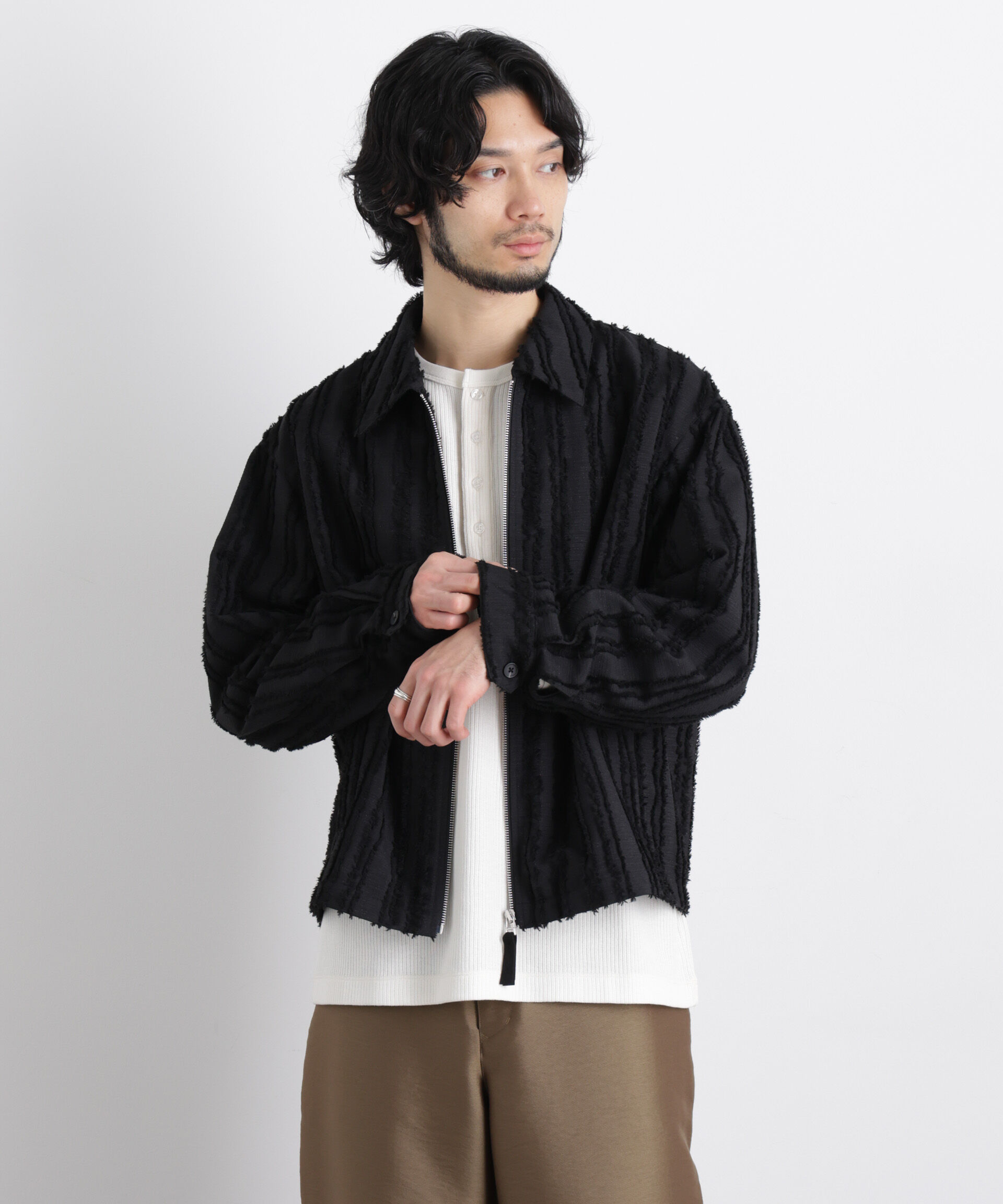 nano･universe「「ASSEMBLANC」カットレースフリンジブルゾン」|ブルゾン・スタジャン|