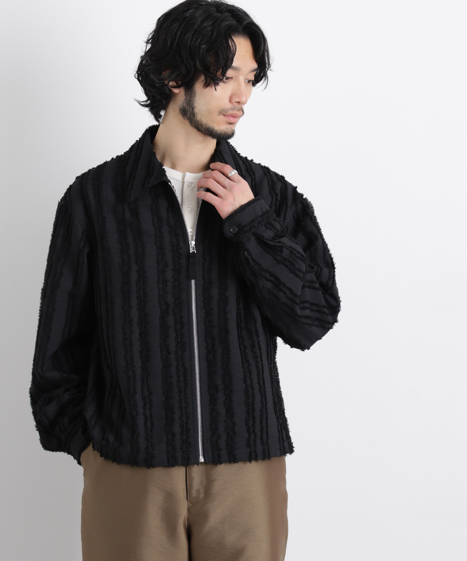 nano･universe「「ASSEMBLANC」カットレースフリンジブルゾン」|ブルゾン・スタジャン|