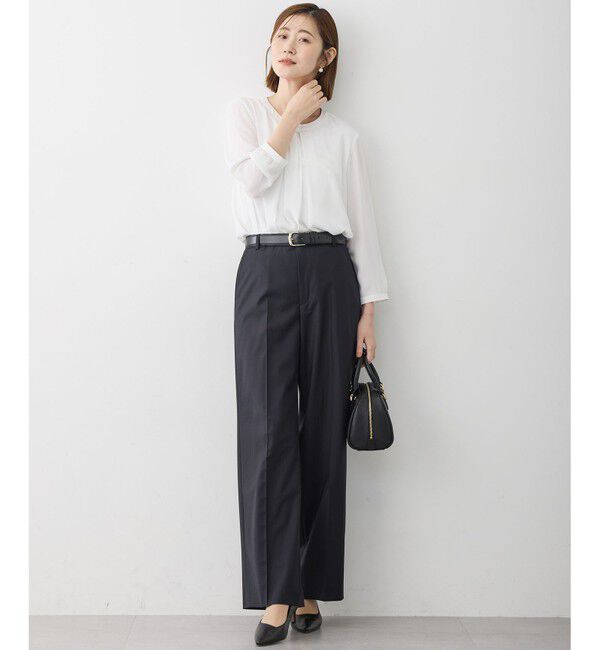 23区「【洗える】シルキーデシン バーアクセント ブラウス」|Tシャツ・カットソー|