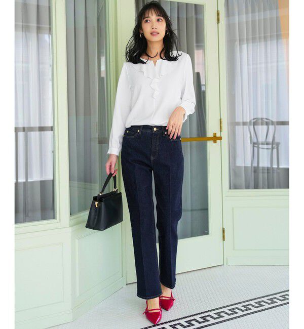 ANY SIS「センタープレスセミフレア デニム」|デニム|