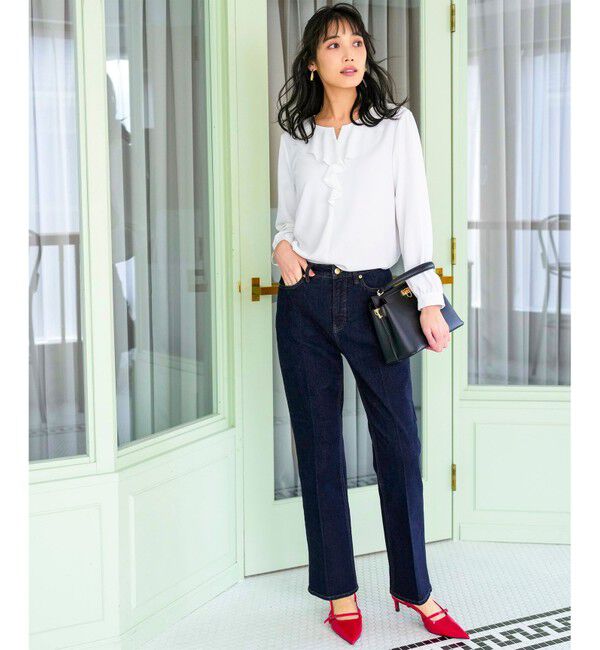 ANY SIS「センタープレスセミフレア デニム」|デニム|