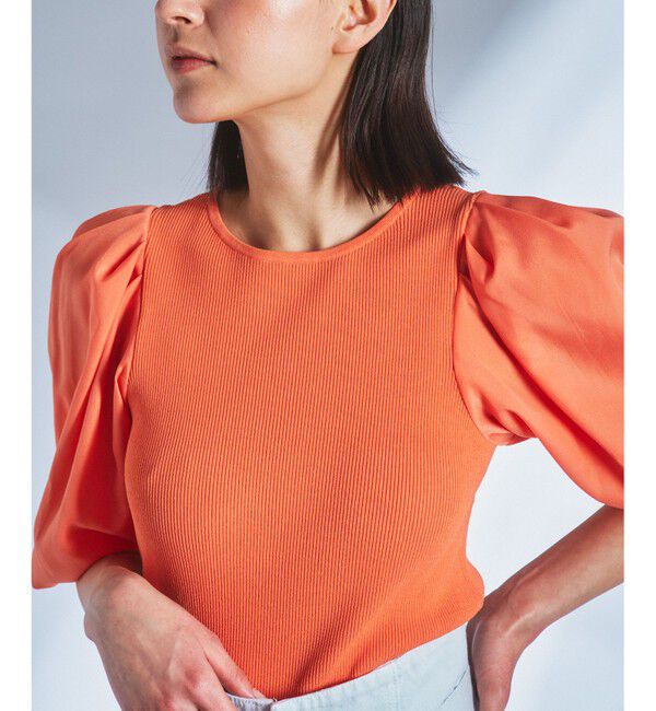 「デシン袖ニットトップ」|ニット・セーター|オレンジ
