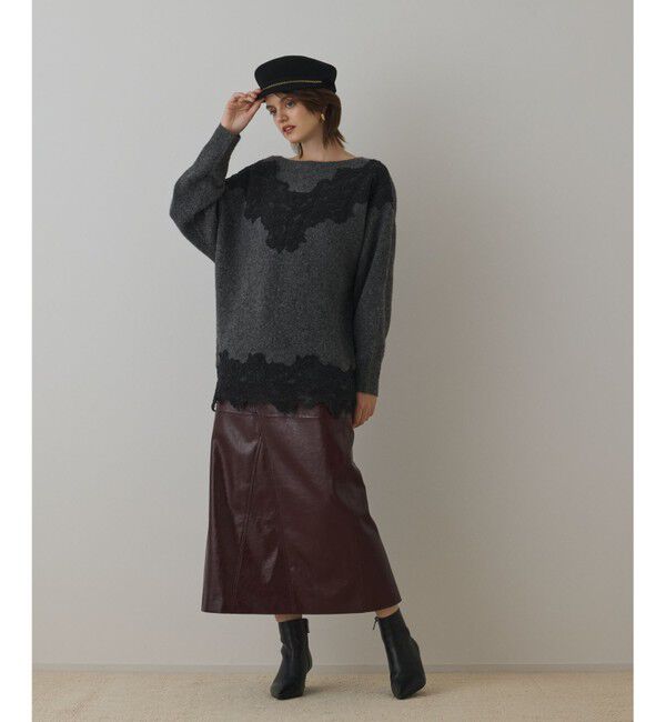 Diagram「レースドルマンニットトップ」|ニット・セーター|チャコール