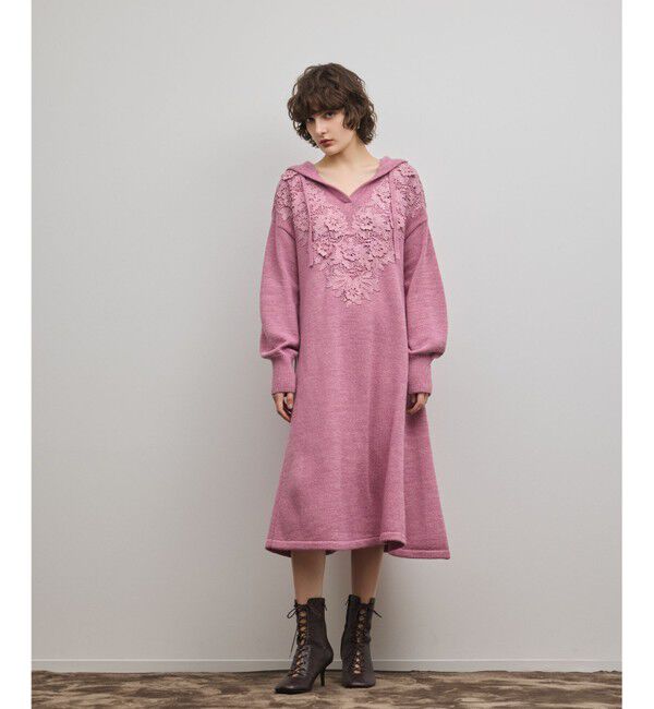 GRACE CONTINENTAL「ケミカルレースニットワンピース」|ワンピース|ピンク