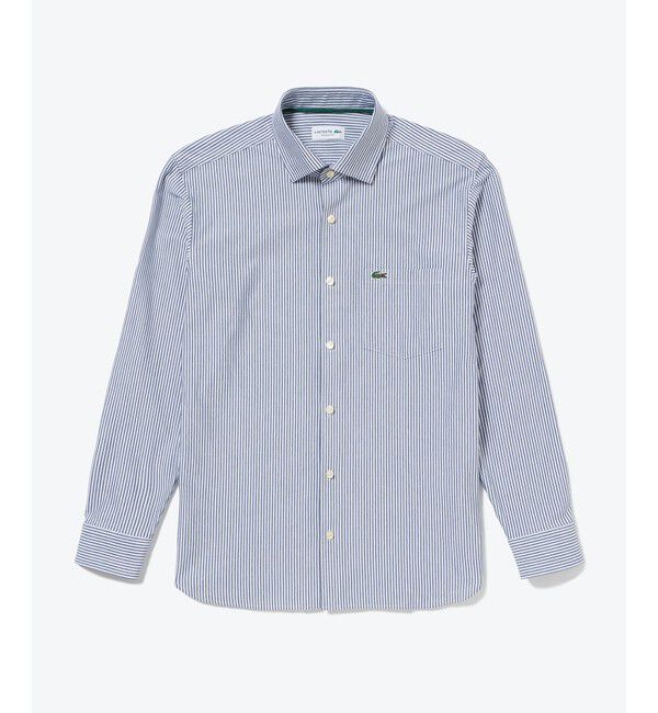 LACOSTE「消臭 速乾 UVカット コットン&times;リサイクルポリエステル ストライプ 長袖レギュラーカラーシャツ」|シャツ・ブラウス|