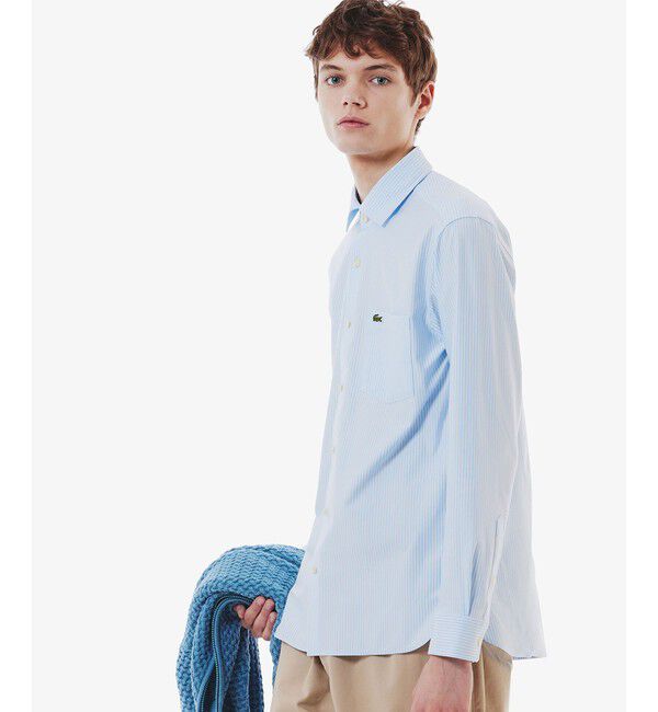 LACOSTE「消臭 速乾 UVカット コットン&times;リサイクルポリエステル ストライプ 長袖レギュラーカラーシャツ」|シャツ・ブラウス|