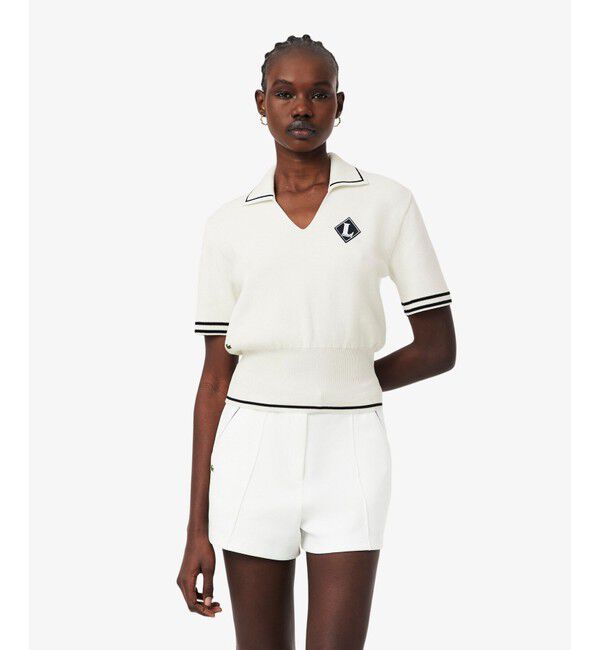 LACOSTE「フランスメイド スキッパーネックポロシャツ」|ニット・セーター|オフホワイト