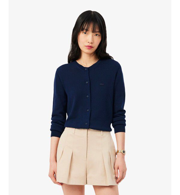 LACOSTE「シームレス3Dニットカーディガン」|カーディガン|ネイビー