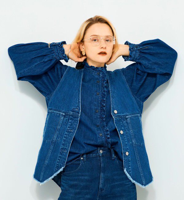 Rie Miller「【RM denim】Vネックデニムベスト」|ベスト・ジレ|