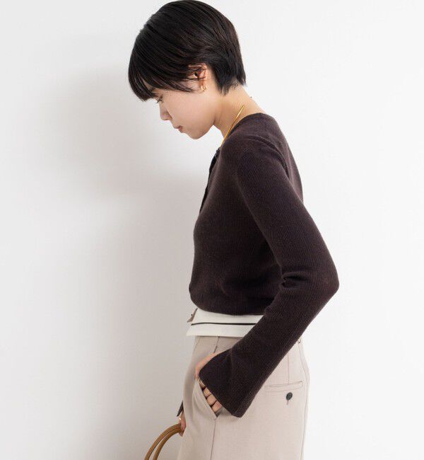 NOLLEY'S sophi「カシミヤ混ガーゼ風リブクルーネックミディ丈カーディガン」|カーディガン|