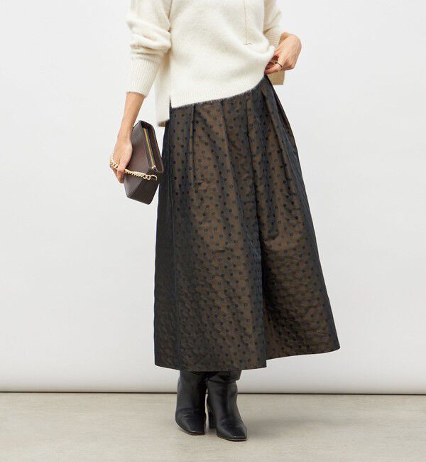 NOLLEY'S「ウォッシャブルドットジャガードタックフレアスカート」|スカート|ブラウン系その他