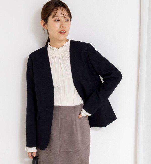 NOLLEY'S「《セットアップ対応》ウォッシャブルサージストレッチVネックジャケット」|ノーカラージャケット|