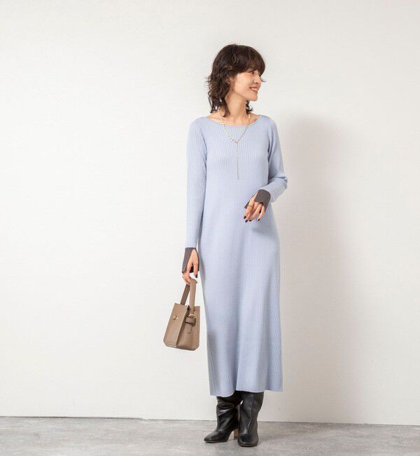 NOLLEY'S sophi「《手洗い可能》ウール混ワイドリブ袖口配色ロングワンピース」|ワンピース|
