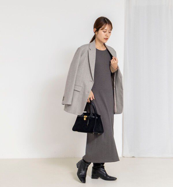 NOLLEY'S sophi「《手洗い可能》ウール混ワイドリブ袖口配色ロングワンピース」|ワンピース|