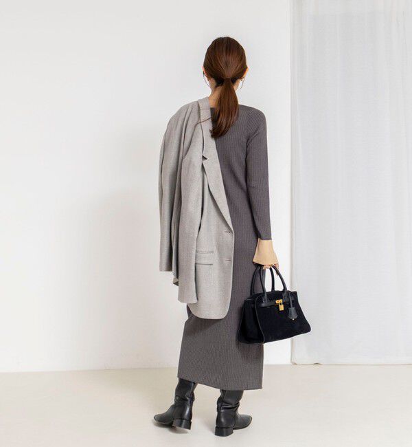 NOLLEY'S sophi「《手洗い可能》ウール混ワイドリブ袖口配色ロングワンピース」|ワンピース|