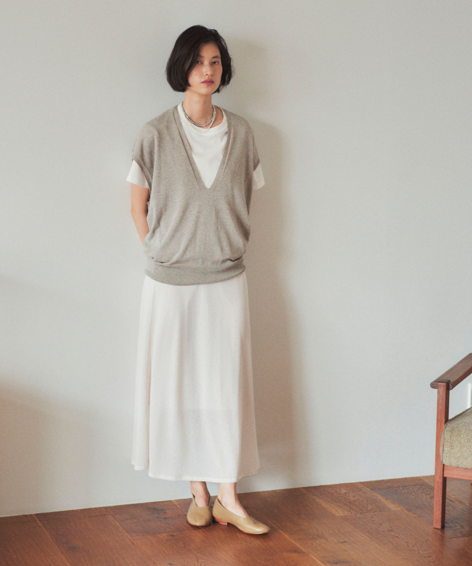 SALON adam et rope'「KINANシアーリブロングスカート」|スカート|