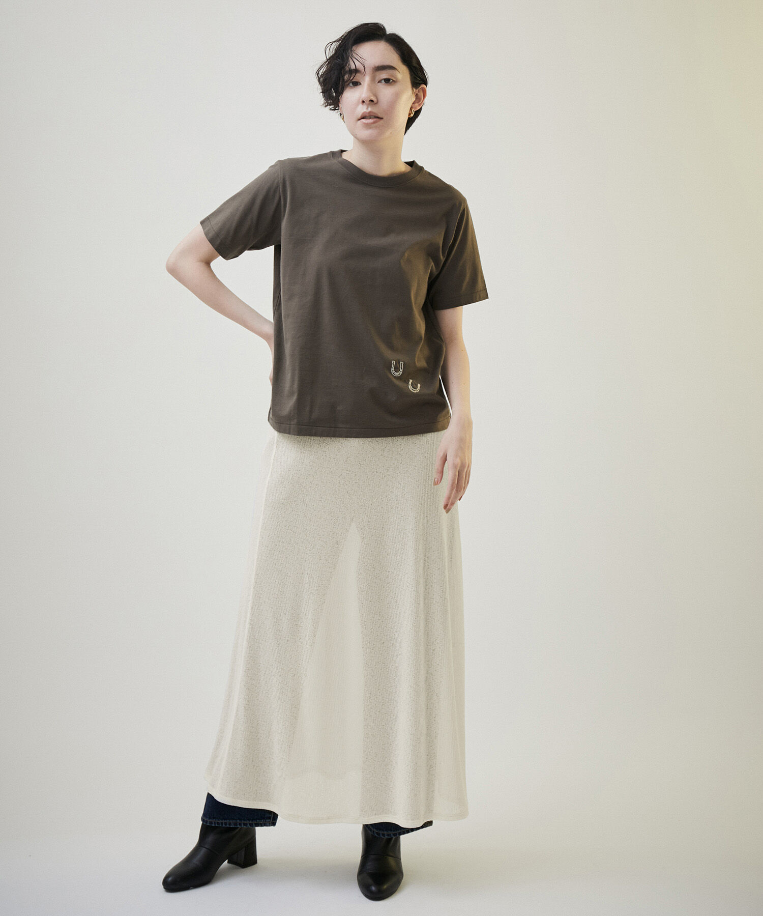 SALON adam et rope'「KINANシアーリブロングスカート」|スカート|