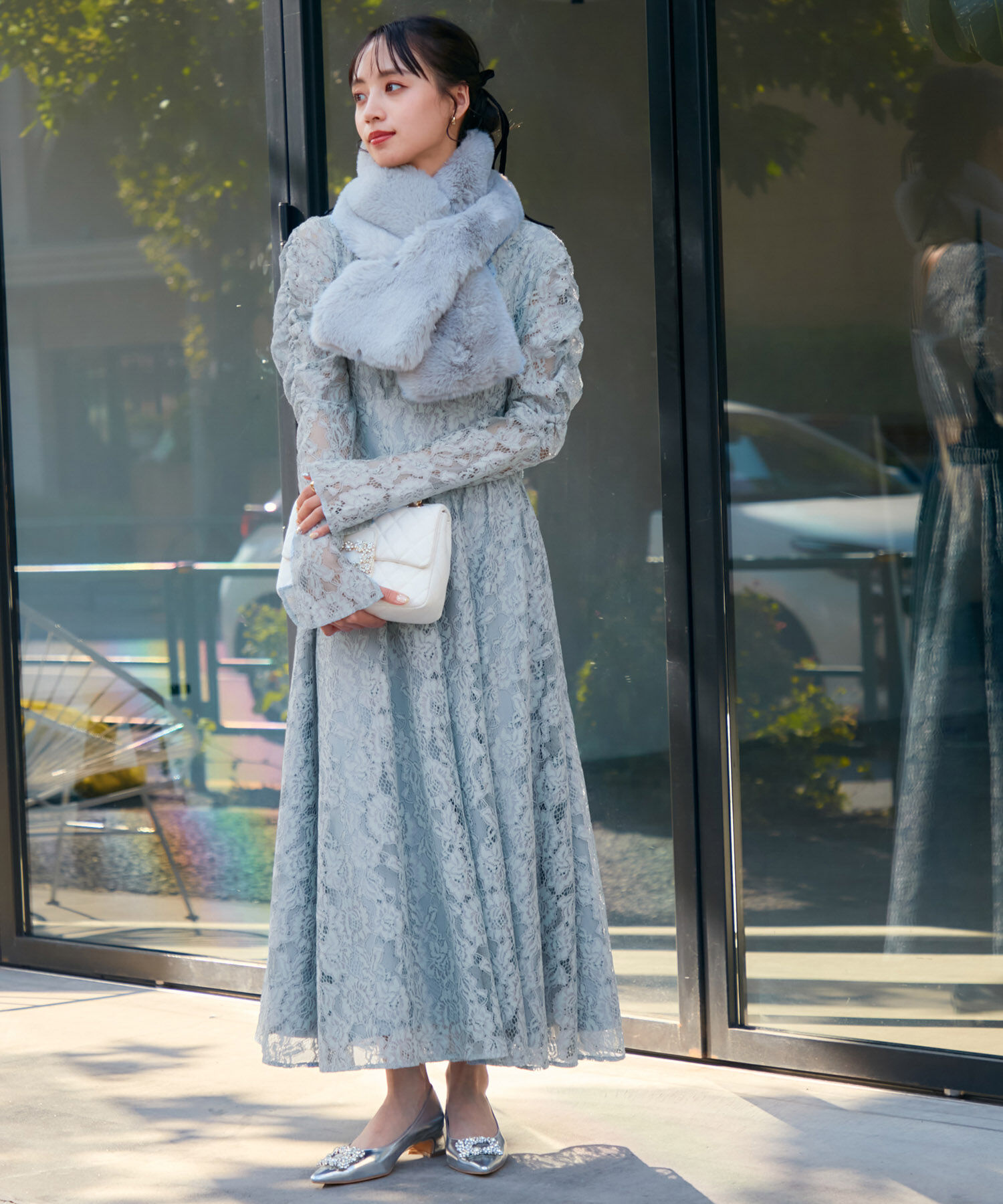 VIS「【VIS DRESS】総レースバックオープンワンピース」|ワンピース|サックス(48)