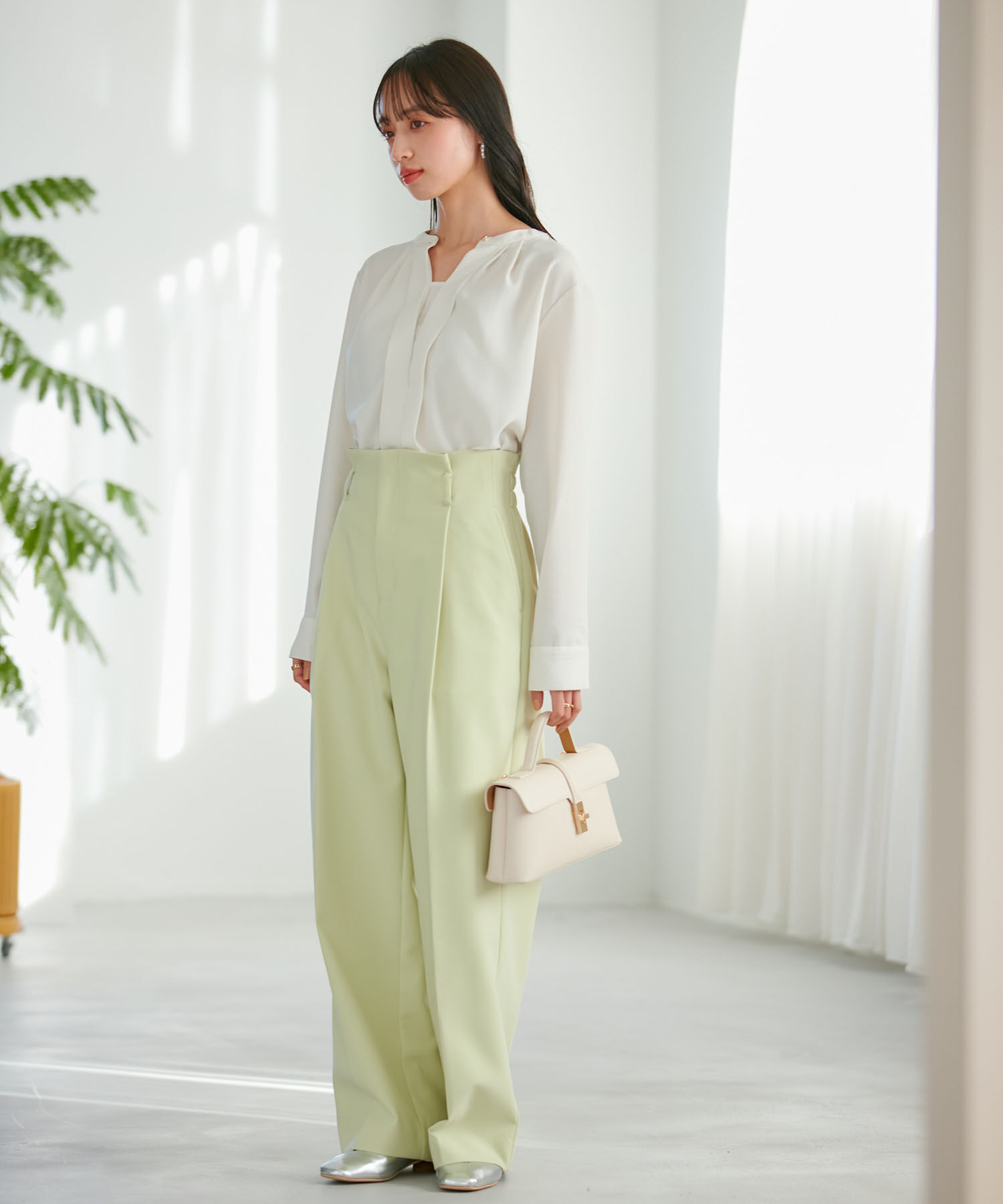 VIS「【洗える・防シワ】美easy裏起毛ワイドパンツ」|スラックス|