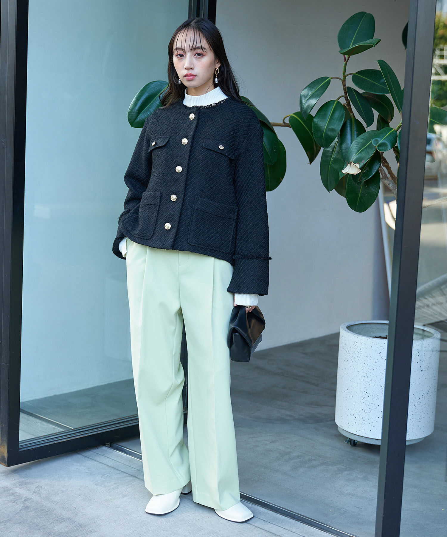 VIS「【洗える・防シワ】美easy裏起毛ワイドパンツ」|スラックス|