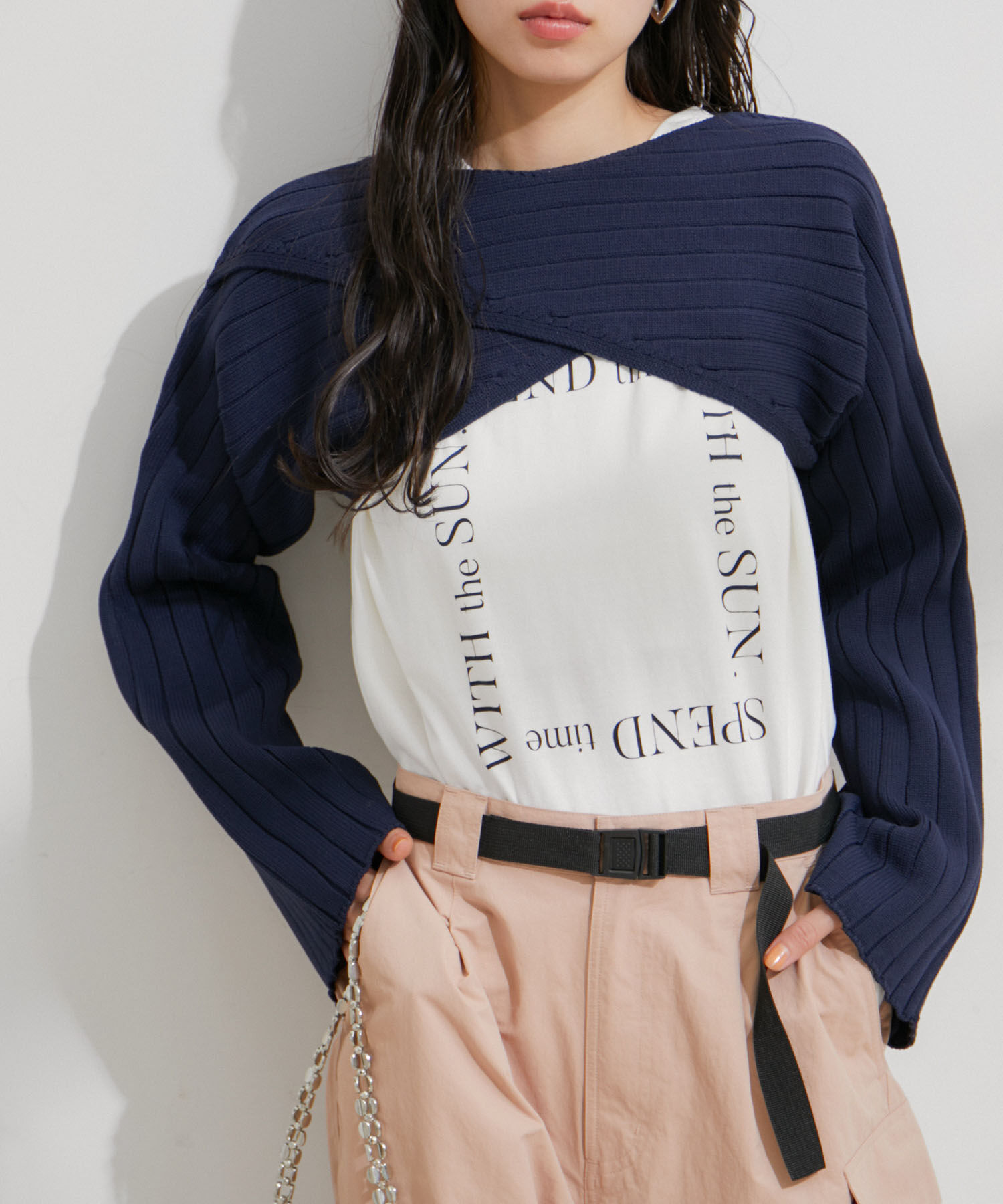 VIS「【STAYC/SIEUN着用】レイヤードニットプルオーバー」|ニット・セーター|ネイビー(40)