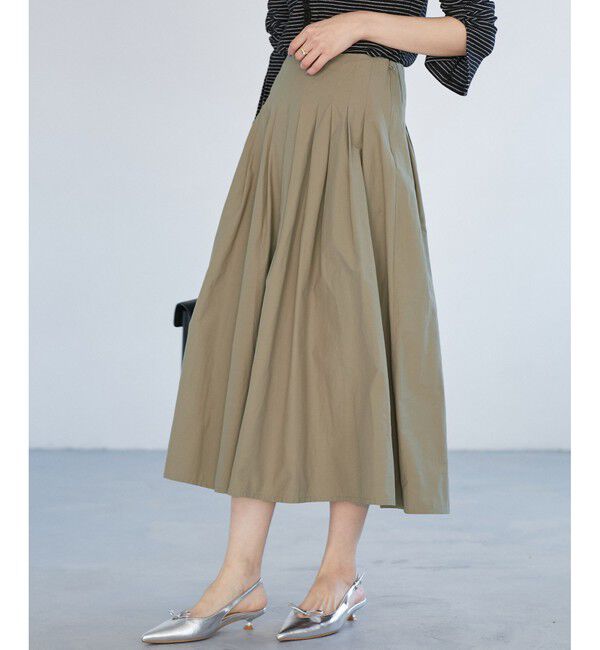 VIS「【洗える】タックプリーツフレアスカート」|スカート|カーキ
