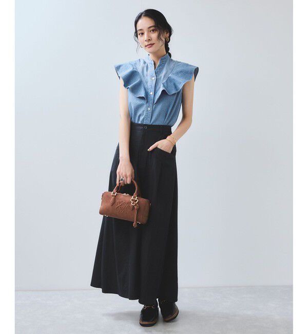 VIS「【UVケア/洗える】ラッフルデザインデニムブラウス」|シャツ・ブラウス|