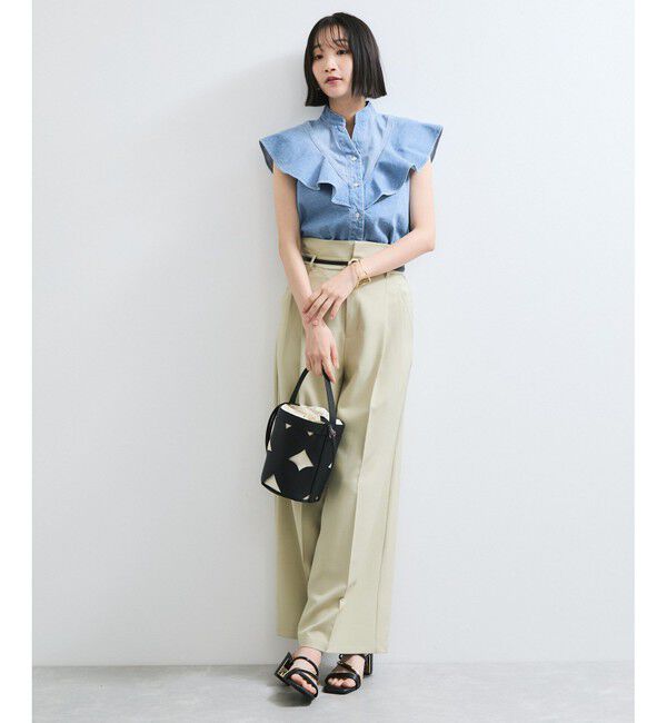 VIS「【UVケア/洗える】ラッフルデザインデニムブラウス」|シャツ・ブラウス|