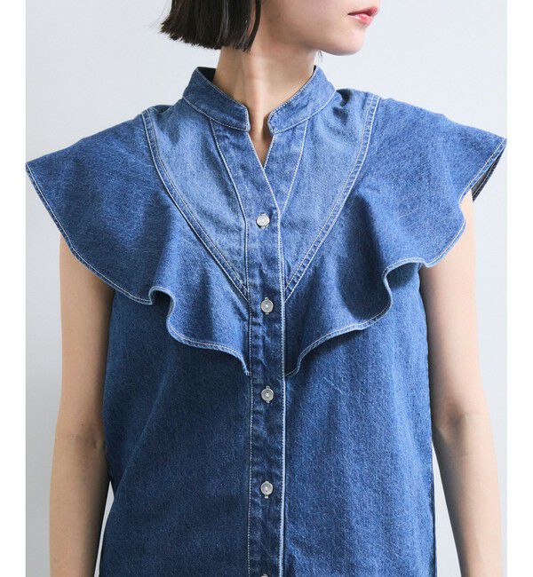 VIS「【UVケア/洗える】ラッフルデザインデニムブラウス」|シャツ・ブラウス|