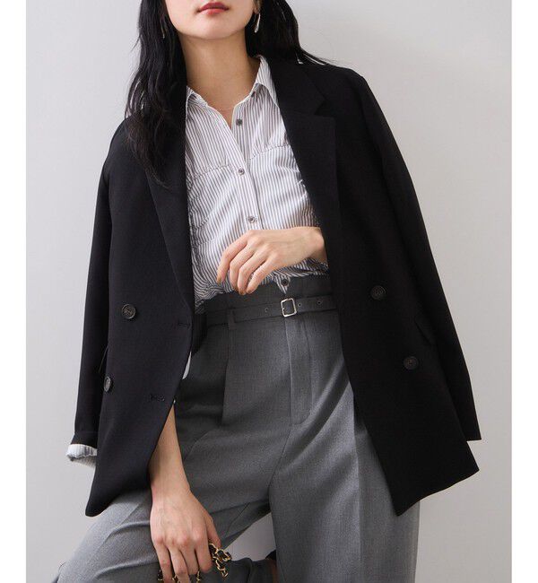 VIS「【美easy】ウーリッシュダブルブレストテーラードジャケット【セットアップ対応/洗える】」|テーラードジャケット|ブラック(01)