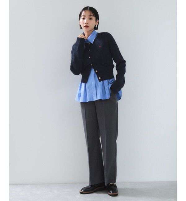 VIS「【POLO BCS】VIS別注ミニケーブルノーカラーニットカーディガン」|カーディガン|