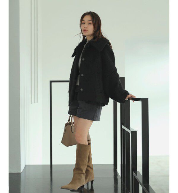 VIS「【アウター総選挙1位】ビッグカラーモモンガシャギーショートコート」|ブルゾン・スタジャン|