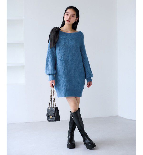 VIS「肩リボンミニ丈ニットワンピース/2WAY」|ワンピース|