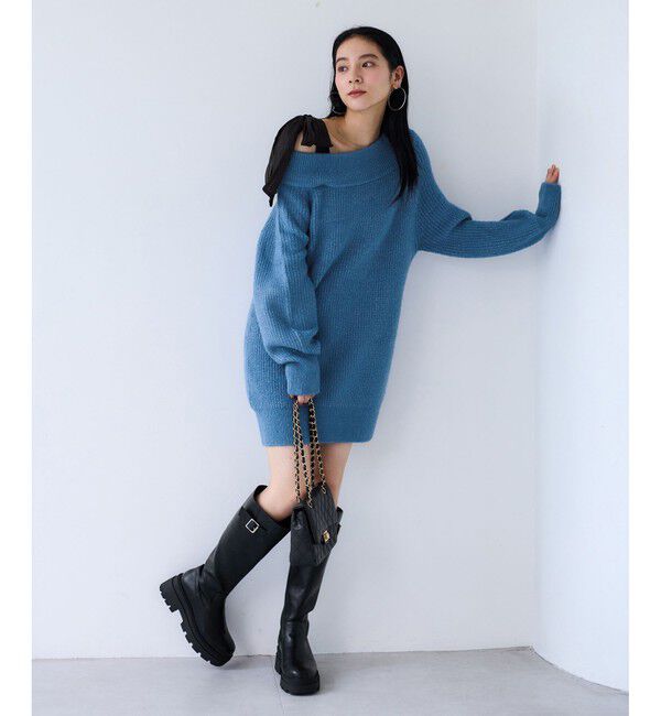 VIS「肩リボンミニ丈ニットワンピース/2WAY」|ワンピース|