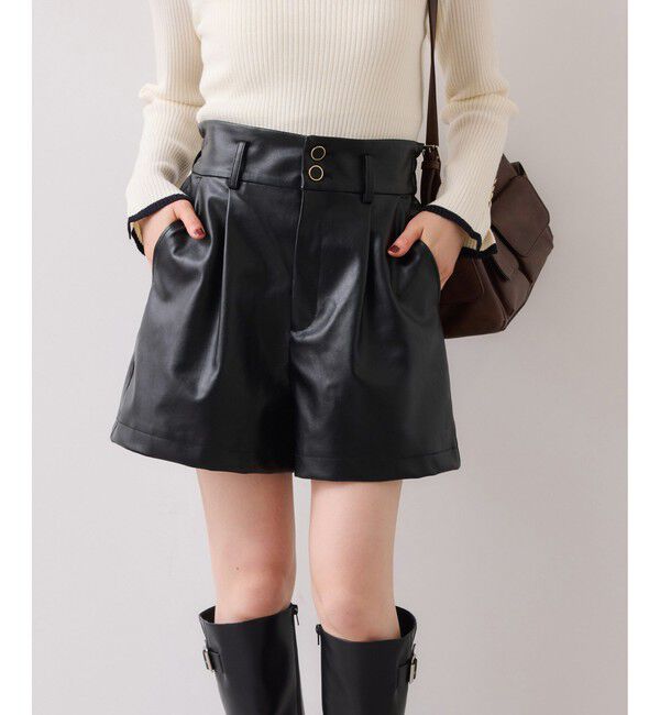 VIS「レザーショートパンツ」|チノ|ブラック(01)