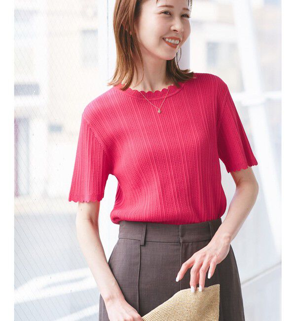 Rope&rsquo;Picnic「【UVカット・イージーケア・マシンウォッシャブル】八方映えニット スカラップニットプルオーバー」|ニット・セーター|