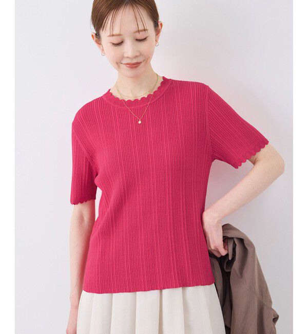 Rope&rsquo;Picnic「【UVカット・イージーケア・マシンウォッシャブル】八方映えニット スカラップニットプルオーバー」|ニット・セーター|