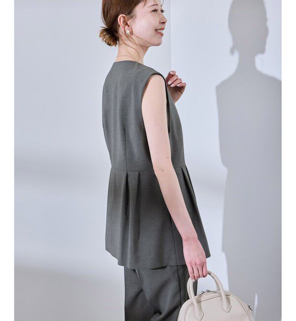 Rope&rsquo;Picnic「【UV対応】【リネンライク・シリーズ】ペプラムジレベスト/通勤・セットアップ対応」|ベスト・ジレ|