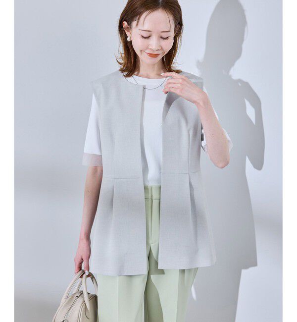 Rope&rsquo;Picnic「【UV対応】【リネンライク・シリーズ】ペプラムジレベスト/通勤・セットアップ対応」|ベスト・ジレ|