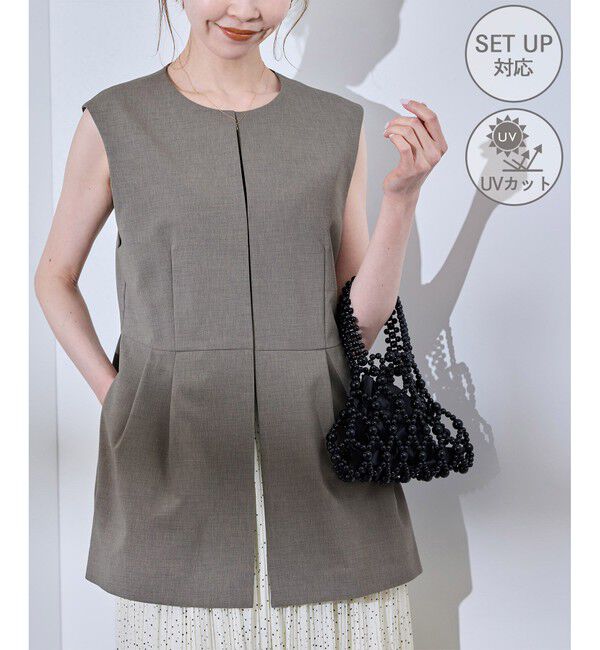 Rope&rsquo;Picnic「【UV対応】【リネンライク・シリーズ】ペプラムジレベスト/通勤・セットアップ対応」|ベスト・ジレ|ブラウン(20)