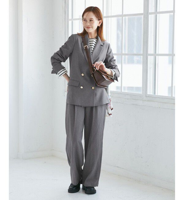 Rope&rsquo;Picnic「【WEB限定・ミドル丈】レディハンサムシリーズ ウールライク金ボタンジャケット(半裏地)/通勤対応」|テーラードジャケット|