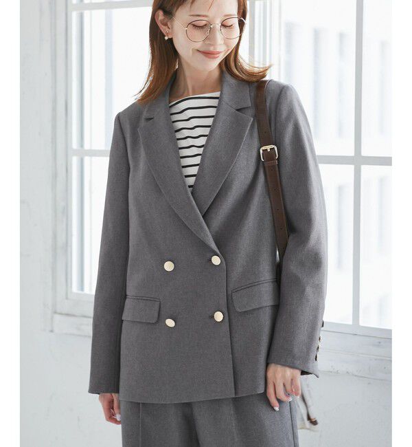 Rope&rsquo;Picnic「【WEB限定・ミドル丈】レディハンサムシリーズ ウールライク金ボタンジャケット(半裏地)/通勤対応」|テーラードジャケット|