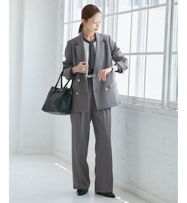 Rope&rsquo;Picnic「【WEB限定・ミドル丈】レディハンサムシリーズ ウールライク金ボタンジャケット(半裏地)/通勤対応」|テーラードジャケット|