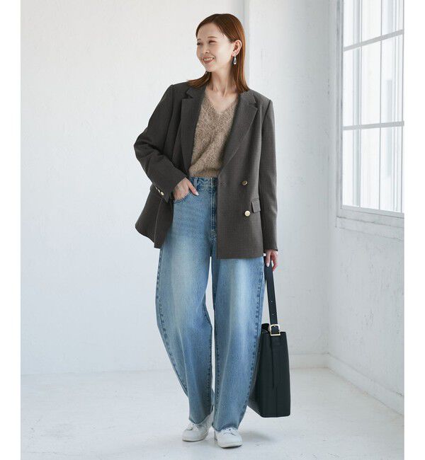 Rope&rsquo;Picnic「【WEB限定・ミドル丈】レディハンサムシリーズ ウールライク金ボタンジャケット(半裏地)/通勤対応」|テーラードジャケット|