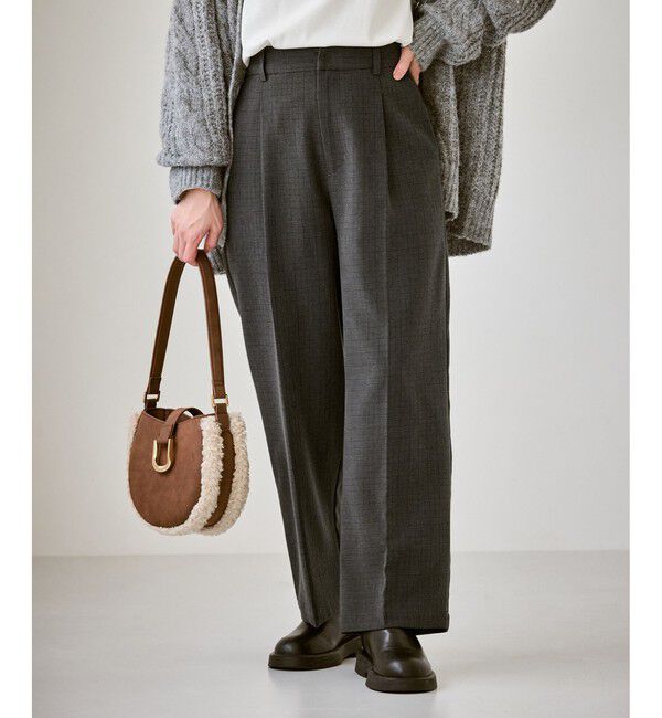 Rope&rsquo;Picnic「【低身長・小柄さんサイズ】レディハンサムシリーズ ウールライクウエストタックセミワイドパンツ」|スラックス|