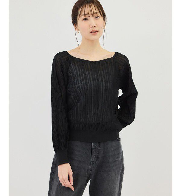 Rope&rsquo;Picnic「シャイニープリーツニット」|ニット・セーター|ブラック(01)