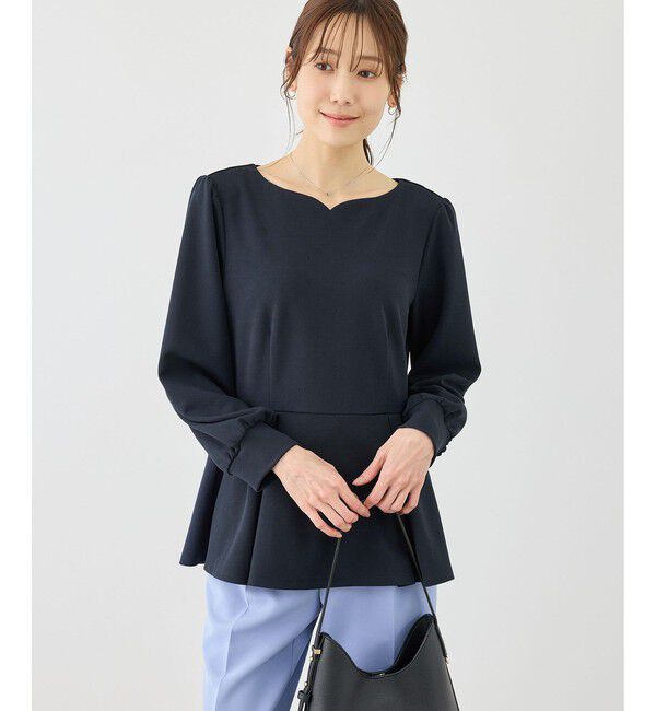 Rope&rsquo;Picnic「カットジョーゼットハートネックペプラムプルオーバー」|Tシャツ・カットソー|ネイビー(40)