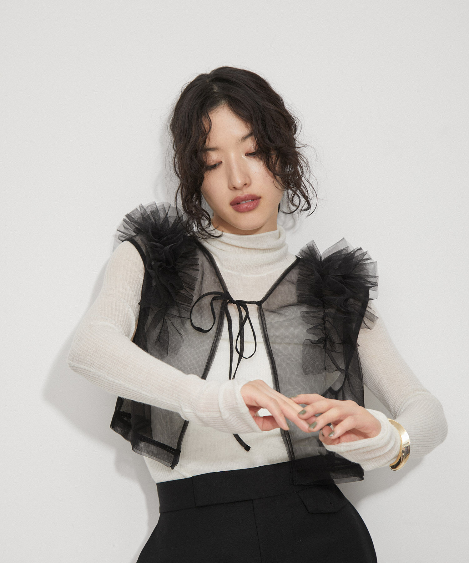 ADAM ET ROPE'「【サステナブル】チュールフリルTEE」|Tシャツ・カットソー|