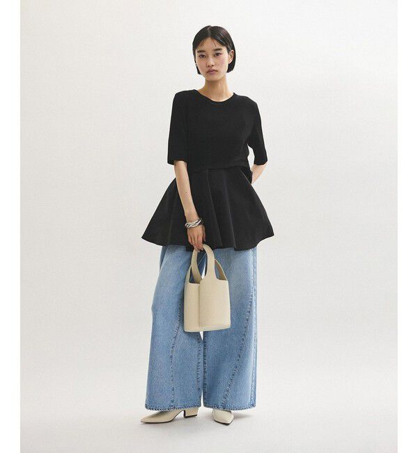 ADAM ET ROPE'「【サステナブル】ペプラムコンビハーフスリーブニット」|ニット・セーター|